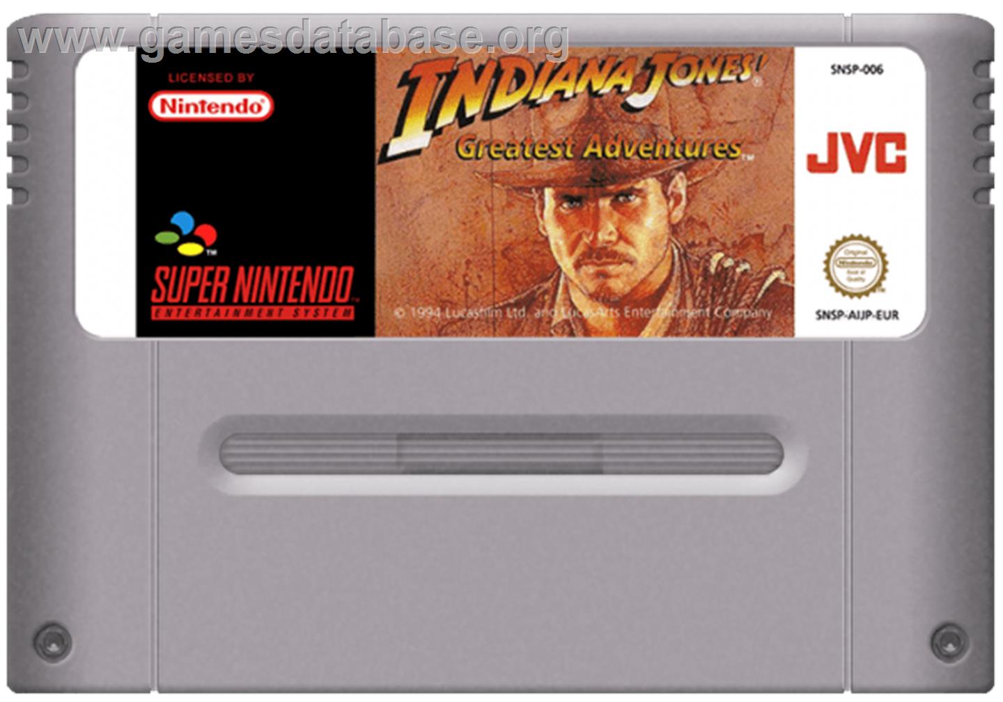 Indiana Jones' Greatest Adventures - Nintendo SNES - Artwork - Cartridge