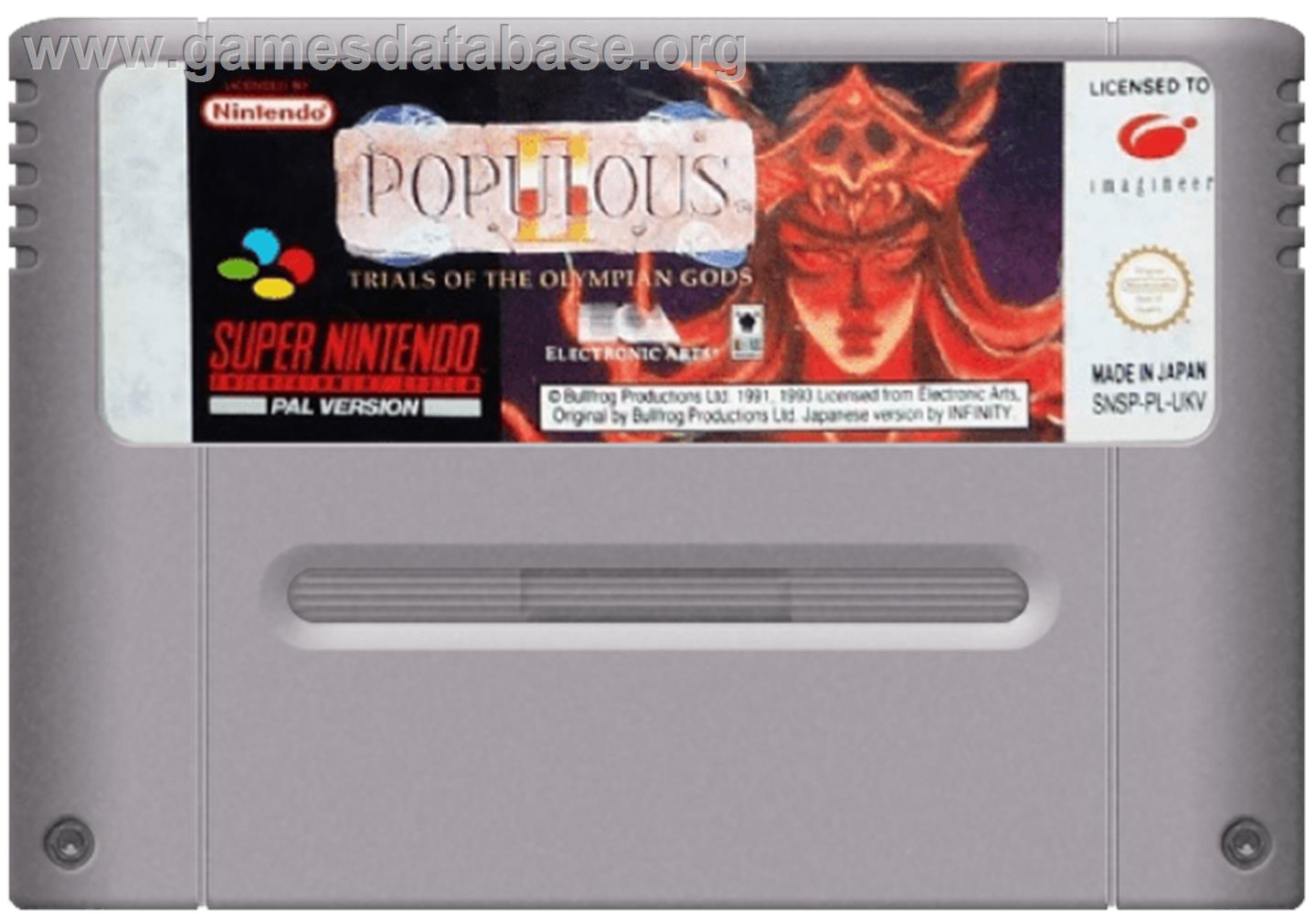 Populous II: Trials of the Olympian Gods - Nintendo SNES - Artwork - Cartridge