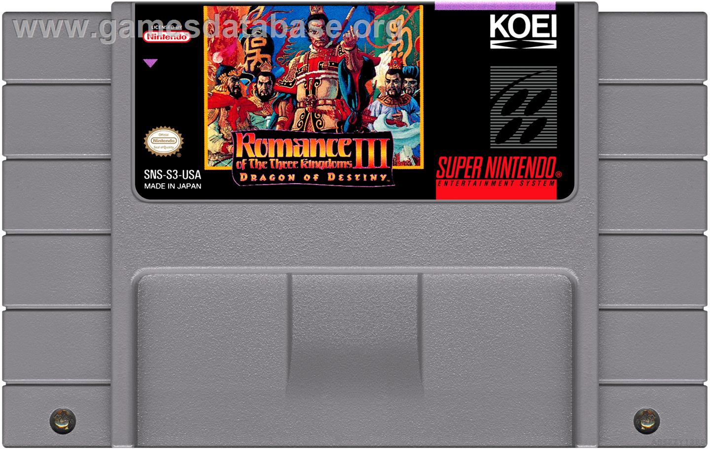 Romance Of The Three Kingdoms 3 - Dragon Of Destiny - Nintendo SNES - Artwork - Cartridge