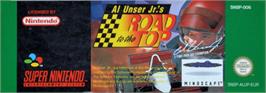 Top of cartridge artwork for Al Unser Jr.'s Road to the Top on the Nintendo SNES.