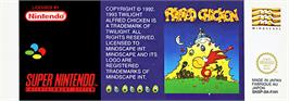 Top of cartridge artwork for Alfred Chicken on the Nintendo SNES.