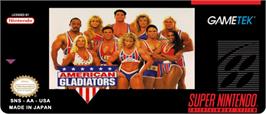 Top of cartridge artwork for American Gladiators on the Nintendo SNES.