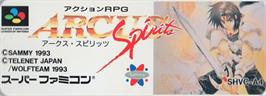 Top of cartridge artwork for Arcus Spirits on the Nintendo SNES.