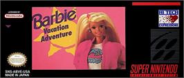 Top of cartridge artwork for Barbie Vacation Adventure on the Nintendo SNES.