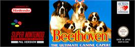 Top of cartridge artwork for Beethoven - The Ultimate Canine Caper! on the Nintendo SNES.