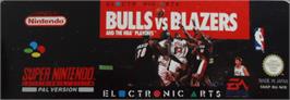 Top of cartridge artwork for Bulls vs. Blazers and the NBA Playoffs on the Nintendo SNES.