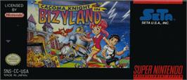 Top of cartridge artwork for Cacoma Knight in Bizyland on the Nintendo SNES.