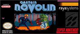 Top of cartridge artwork for Captain Novolin on the Nintendo SNES.