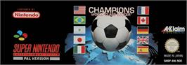 Top of cartridge artwork for Champions World Class Soccer on the Nintendo SNES.