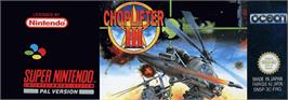 Top of cartridge artwork for Choplifter 3 on the Nintendo SNES.