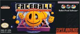 Top of cartridge artwork for Faceball 2000 on the Nintendo SNES.