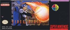 Top of cartridge artwork for Firestriker on the Nintendo SNES.