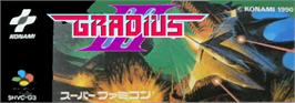 Top of cartridge artwork for Gradius III on the Nintendo SNES.