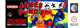 Top of cartridge artwork for James Pond's Crazy Sports on the Nintendo SNES.