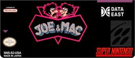 Top of cartridge artwork for Joe & Mac: Caveman Ninja on the Nintendo SNES.