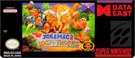 Top of cartridge artwork for Joe & Mac 2: Lost in the Tropics on the Nintendo SNES.