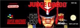 Top of cartridge artwork for Judge Dredd on the Nintendo SNES.