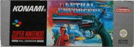 Top of cartridge artwork for Lethal Enforcers on the Nintendo SNES.