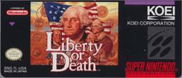 Top of cartridge artwork for Liberty or Death on the Nintendo SNES.
