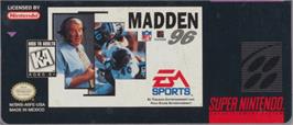 Top of cartridge artwork for Madden Nfl 96 on the Nintendo SNES.
