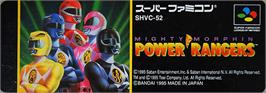 Top of cartridge artwork for Mighty Morphin Power Rangers on the Nintendo SNES.