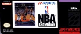 Top of cartridge artwork for NBA Showdown on the Nintendo SNES.
