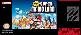 Top of cartridge artwork for New Super Mario Land on the Nintendo SNES.