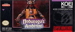 Top of cartridge artwork for Nobunaga's Ambition: Lord of Darkness on the Nintendo SNES.