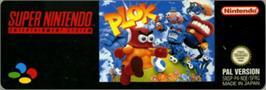 Top of cartridge artwork for Plok on the Nintendo SNES.