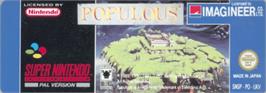 Top of cartridge artwork for Populous on the Nintendo SNES.