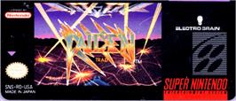 Top of cartridge artwork for Raiden Trad on the Nintendo SNES.