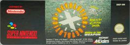 Top of cartridge artwork for Revolution X on the Nintendo SNES.