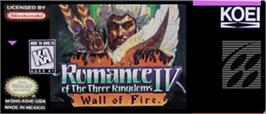 Top of cartridge artwork for Romance of the Three Kingdoms IV: Wall of Fire on the Nintendo SNES.