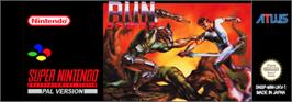 Top of cartridge artwork for Run Saber on the Nintendo SNES.