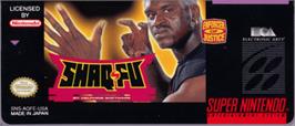 Top of cartridge artwork for Shaq Fu on the Nintendo SNES.