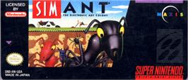 Top of cartridge artwork for Sim Ant: The Electronic Ant Colony on the Nintendo SNES.