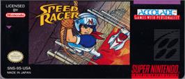 Top of cartridge artwork for Speed Racer in My Most Dangerous Adventures on the Nintendo SNES.