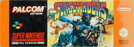 Top of cartridge artwork for Sunset Riders on the Nintendo SNES.