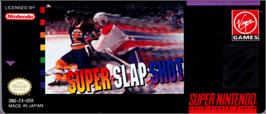 Top of cartridge artwork for Super Slap Shot on the Nintendo SNES.
