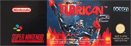 Top of cartridge artwork for Super Turrican 2 on the Nintendo SNES.
