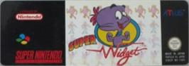 Top of cartridge artwork for Super Widget on the Nintendo SNES.