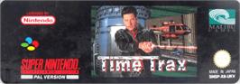 Top of cartridge artwork for Time Trax on the Nintendo SNES.