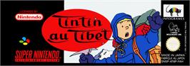 Top of cartridge artwork for Tintin in Tibet on the Nintendo SNES.