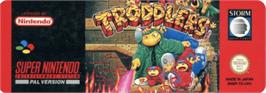 Top of cartridge artwork for Troddlers on the Nintendo SNES.