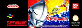 Top of cartridge artwork for Ultraman on the Nintendo SNES.