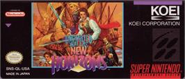 Top of cartridge artwork for Uncharted Waters on the Nintendo SNES.