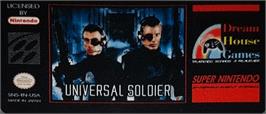 Top of cartridge artwork for Universal Soldier on the Nintendo SNES.