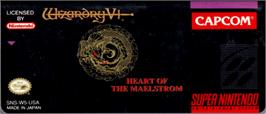 Top of cartridge artwork for Wizardry V: Heart of the Maelstrom on the Nintendo SNES.