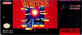 Top of cartridge artwork for Wordtris on the Nintendo SNES.