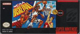 Top of cartridge artwork for World League Basketball on the Nintendo SNES.
